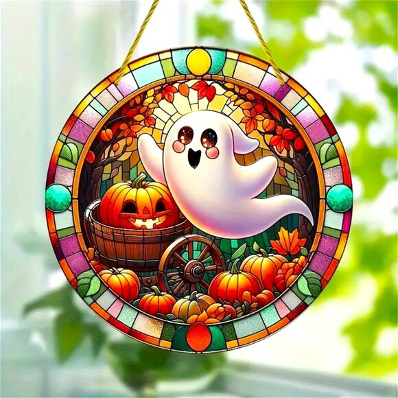 Halloween Ghost Suncatcher Pumpkin Scary Spooky Horror Hanging In/Outdoor Cute - Picture 1 of 3